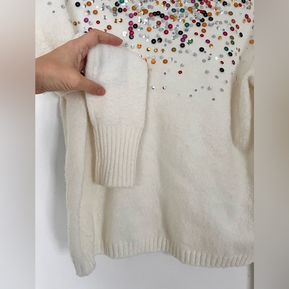 Colorful Sequin Embellished White Sweater by designer Airoldi - Picture 2 of 14